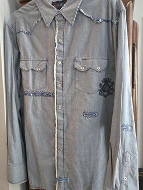 Men's English Laundry Embellished Distressed Snap Front Shirt XL